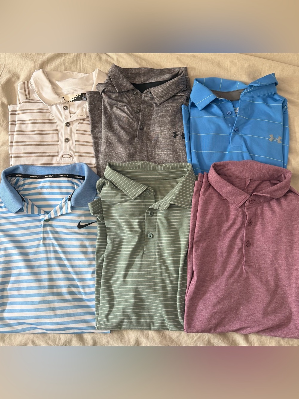 Men’s golf Shirt lot. Assorted Nike, Lululemon, under armor, Oakley size L